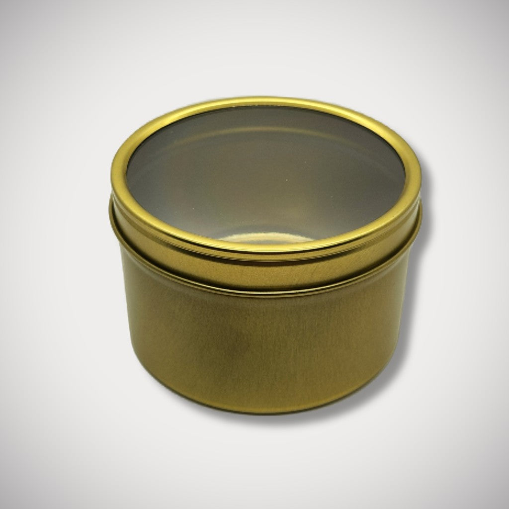 8oz Clear Lid Bright Gold Candle Tin