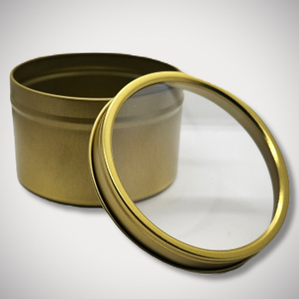 8oz Clear Lid Bright Gold Candle Tin