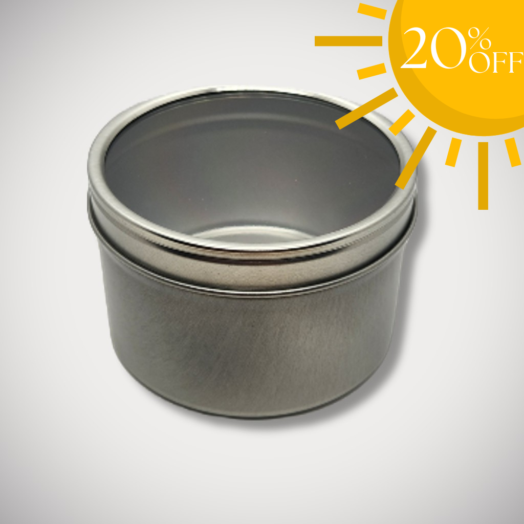 8oz Clear Lid Silver Candle Tin