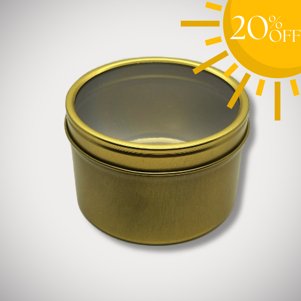 8oz Clear Lid Bright Gold Candle Tin