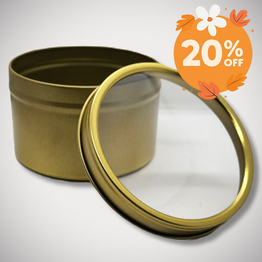 8oz Clear Lid Bright Gold Candle Tin