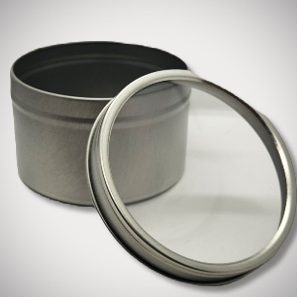 8oz Clear Lid Silver Candle Tin